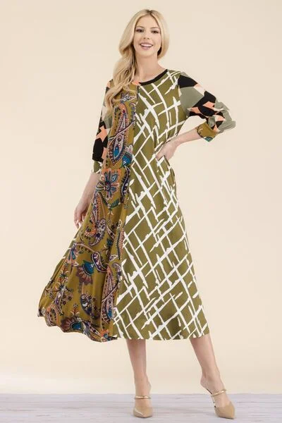 Midi dresses with V - necklines for a flattering and elongating effect Full Size Paisley Contrast Tent Midi Dress Plus Size Midi dresses with V - necklines for a flattering and elongating effect Full Size Paisley Contrast Tent Midi Dress Plus Size