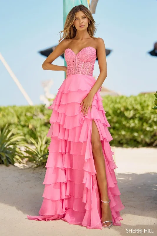 Mini dresses with polka dot patterns Sherri Hill Ruffle Corset Prom Dress 56162 - B