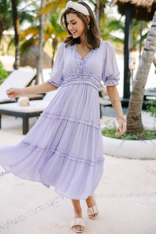 Midi dresses with pleated bodices for a classic and tailored look Living In A Dream Lavender Purple Ruffled Midi Dress Midi dresses with pleated bodices for a classic and tailored look Living In A Dream Lavender Purple Ruffled Midi Dress