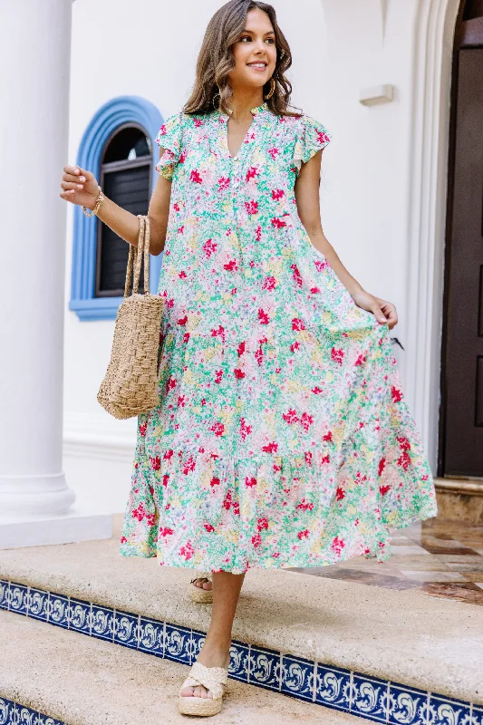 Sleeveless midi dresses with lace details for summer weddings It's Another Day Green Ditsy Floral Midi Dress