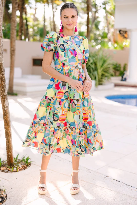 Midi dresses with satin - finish fabrics for a luxurious feel All The Fun Yellow Multi Abstract Midi Dress Midi dresses with satin - finish fabrics for a luxurious feel All The Fun Yellow Multi Abstract Midi Dress