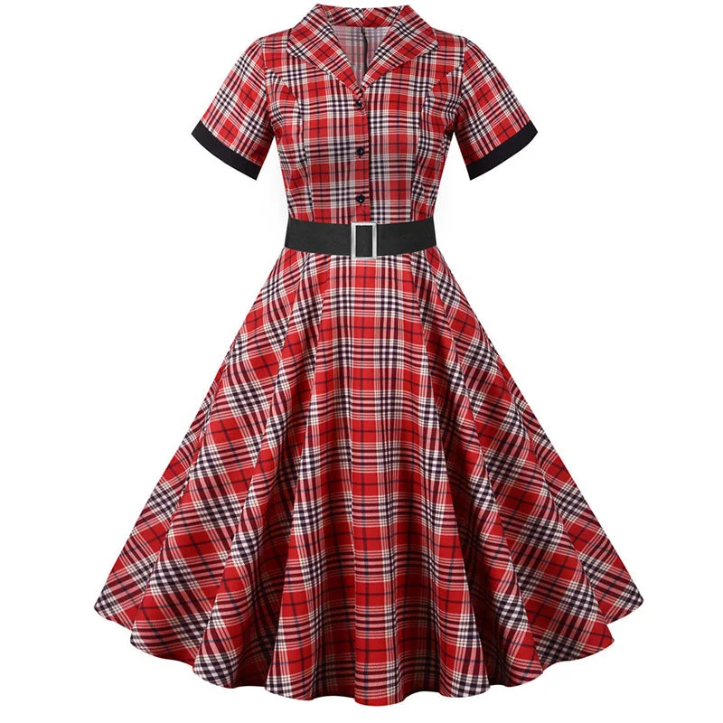 Midi dresses with pom - pom trims for a playful and festive look BerriesJam - Notched Collar Plaid Print CozySlim Party Dress
