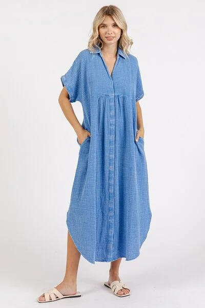 Midi dresses with geometric cutouts for a contemporary and edgy look Mineral Wash V Neck Button Up Midi Shirt Dress Midi dresses with geometric cutouts for a contemporary and edgy look Mineral Wash V Neck Button Up Midi Shirt Dress