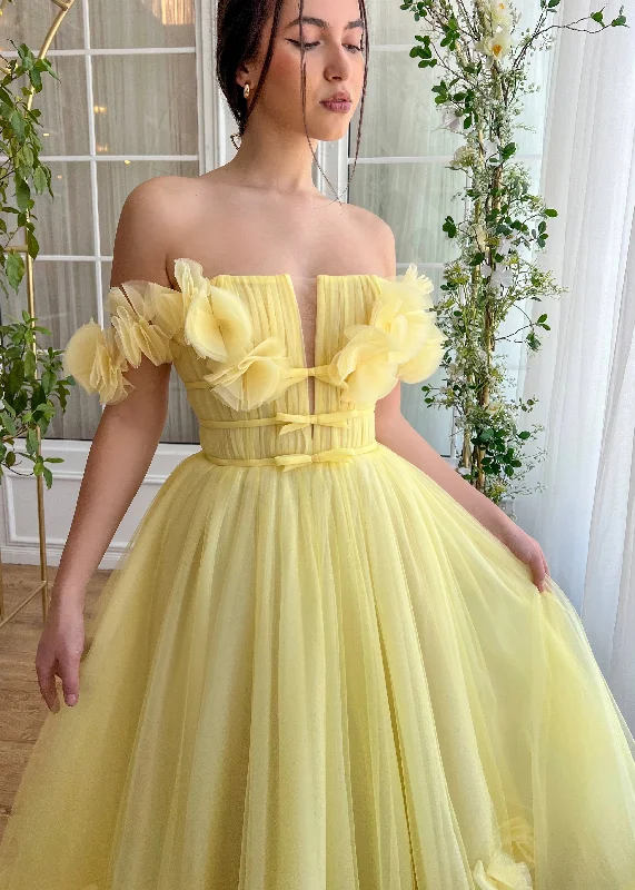 Mini dresses with belted waists for a defined silhouette Yellow Magnolia Midi Dress
