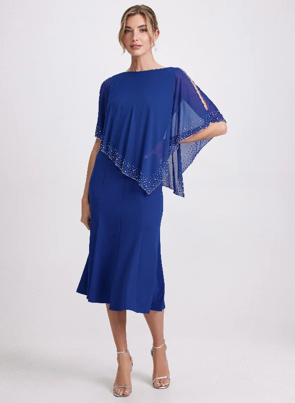 Mini dresses with cut - out details for a trendy look Beaded Cape Overlay Dress