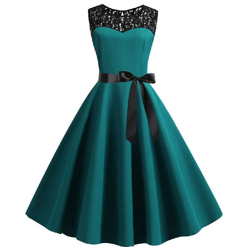 Midi dresses with geometric cutouts for a contemporary and edgy look BerriesJam - 2024 Slash Neck Lace Swing Rockabilly Party Midi Dress Midi dresses with geometric cutouts for a contemporary and edgy look BerriesJam - 2024 Slash Neck Lace Swing Rockabilly Party Midi Dress