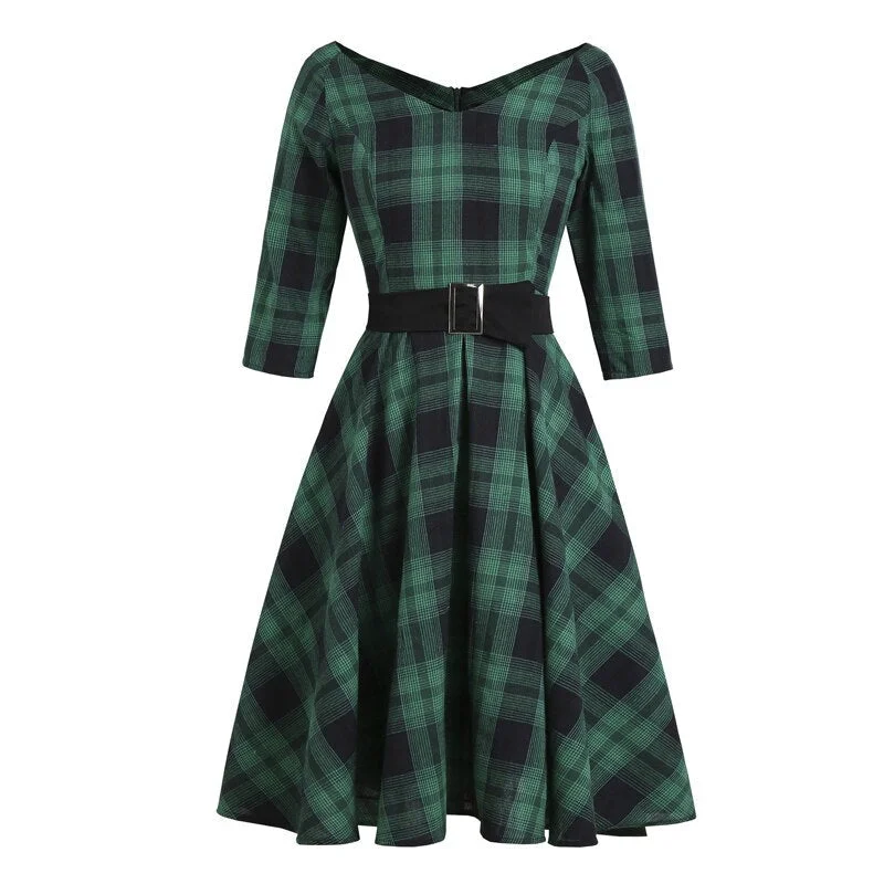 High - low midi dresses with geometric patterns for a modern party BerriesJam - 2024Plaid Elegant Robe V Neck High Waist Dress High - low midi dresses with geometric patterns for a modern party BerriesJam - 2024Plaid Elegant Robe V Neck High Waist Dress