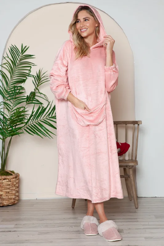 Midi dresses with animal prints for a bold and confident appearance Full Size Pocketed Hooded Midi Lounge Dress