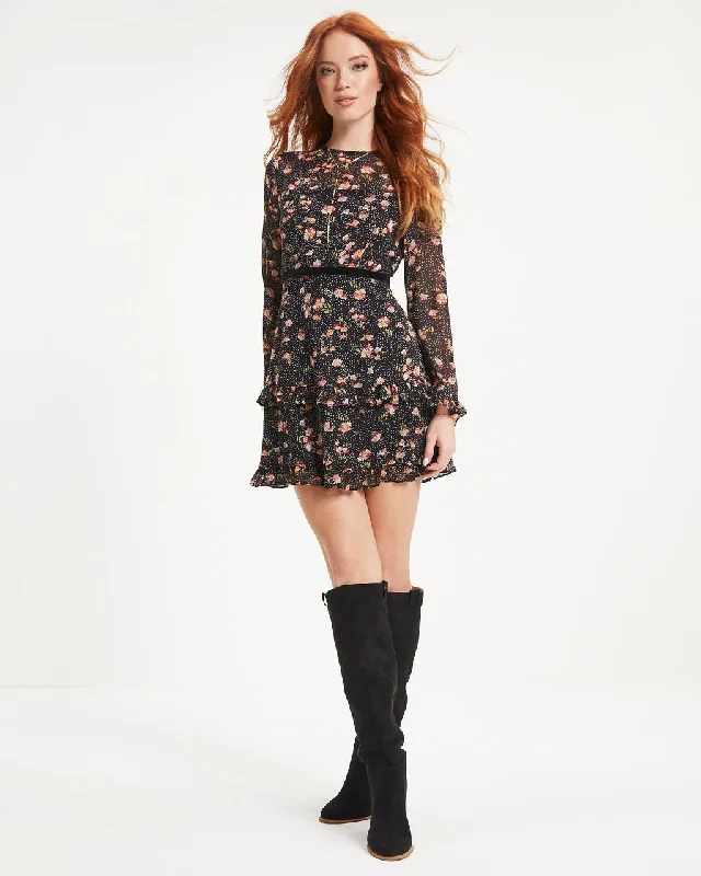 Mini dresses with fringe for a bohemian style Genesis Floral Tiered Mini Dress