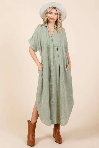 Midi dresses with tiered skirts for a bohemian festival look Mineral Wash V Neck Button Up Midi Shirt Dress Midi dresses with tiered skirts for a bohemian festival look Mineral Wash V Neck Button Up Midi Shirt Dress