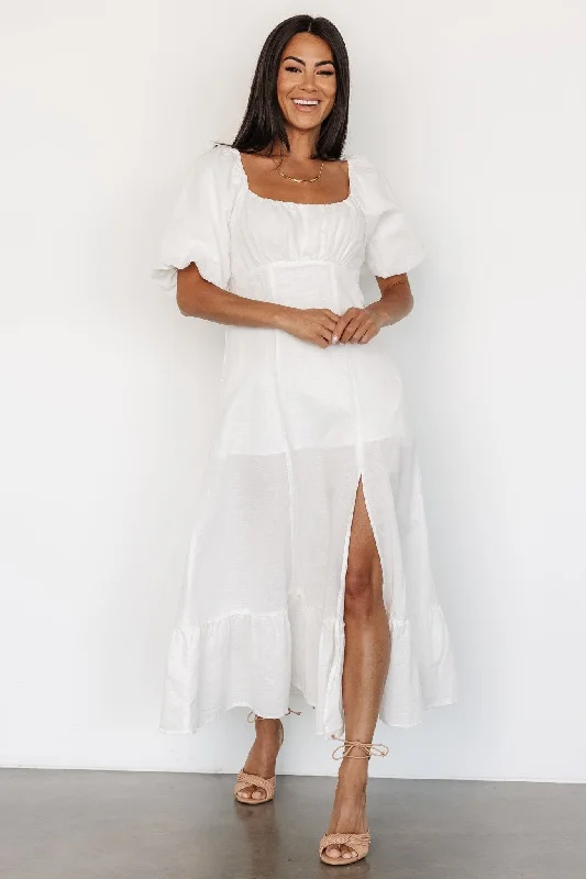 Midi dresses with metallic threads for a glamorous evening event Millie Linen Dress | Off White Midi dresses with metallic threads for a glamorous evening event Millie Linen Dress | Off White