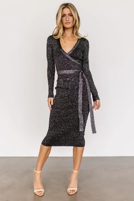 A - line midi dresses with floral prints for spring brunches Nancy Ribbed Shimmer Midi Dress | Black A - line midi dresses with floral prints for spring brunches Nancy Ribbed Shimmer Midi Dress | Black