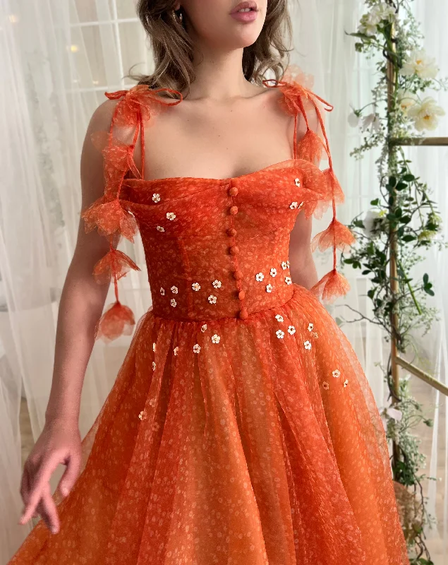 Mini dresses with off - the - shoulder styles Tangerine Flair Midi Dress
