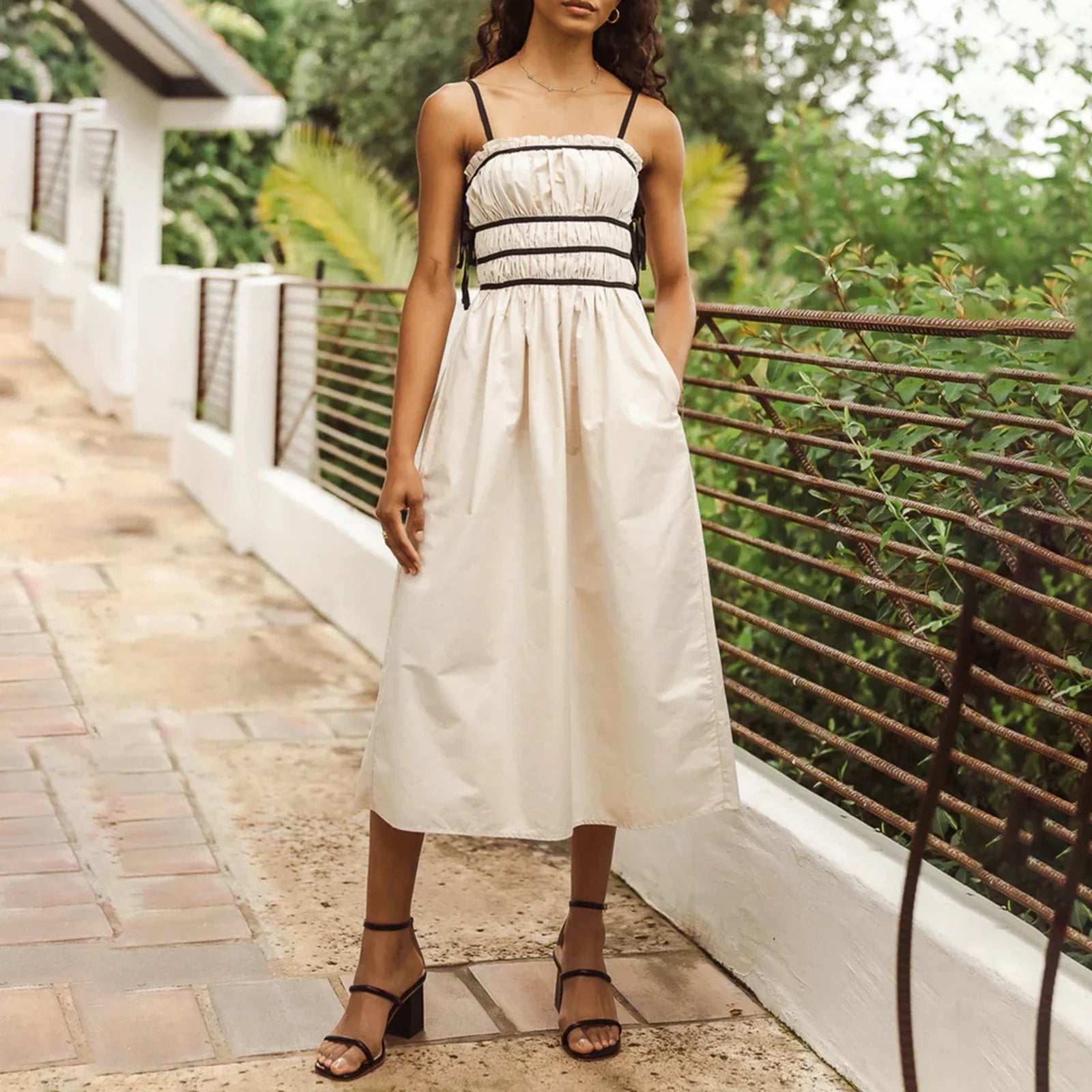 Midi dresses with bow accents for a sweet and charming look Boho Women Summer Cami Sleeveless Backless Tie Up Spaghetti Strap with Pockets Vacation Outfits Midi Dress Midi dresses with bow accents for a sweet and charming look Boho Women Summer Cami Sleeveless Backless Tie Up Spaghetti Strap with Pockets Vacation Outfits Midi Dress
