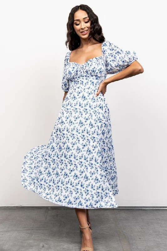 Midi dresses with off - the - shoulder necklines for a flirty look Gwen Smocked Midi Dress | Blue Floral Midi dresses with off - the - shoulder necklines for a flirty look Gwen Smocked Midi Dress | Blue Floral