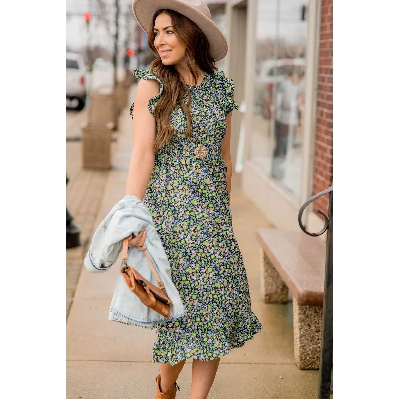 Midi dresses with embroidered accents for a unique and detailed design Blooming Floral Midi Dress