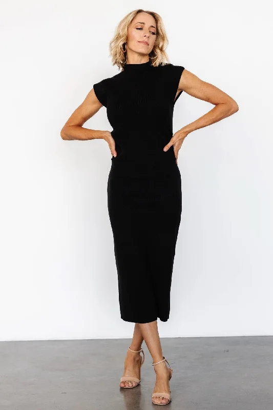 Midi dresses with cold - shoulder cutouts for a trendy style Harriet Midi Dress | Black Midi dresses with cold - shoulder cutouts for a trendy style Harriet Midi Dress | Black
