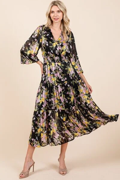 Midi dresses with ruffled bodices for a more pronounced feminine look Flower Print Satin Lurex Stripe Smocked Midi Dress Midi dresses with ruffled bodices for a more pronounced feminine look Flower Print Satin Lurex Stripe Smocked Midi Dress