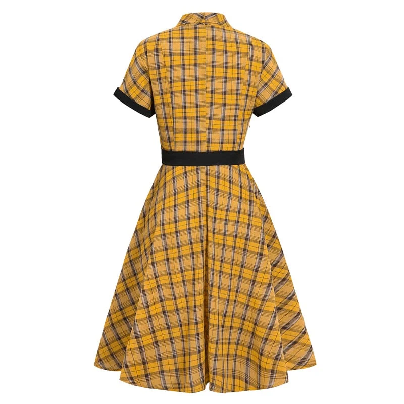 Midi dresses with tassel accents for a bohemian and free - spirited style BerriesJam - 2024 Plaid Button Up High Waist Belted A Line Elegant Dress Midi dresses with tassel accents for a bohemian and free - spirited style BerriesJam - 2024 Plaid Button Up High Waist Belted A Line Elegant Dress