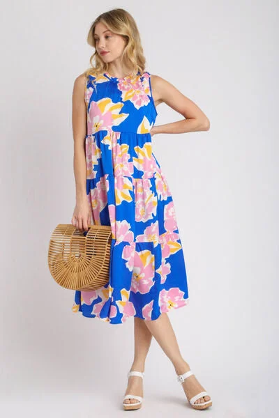 Midi dresses with ruffled sleeves for a more feminine and voluminous look Full Size Floral Tiered Midi Tank Dress Midi dresses with ruffled sleeves for a more feminine and voluminous look Full Size Floral Tiered Midi Tank Dress