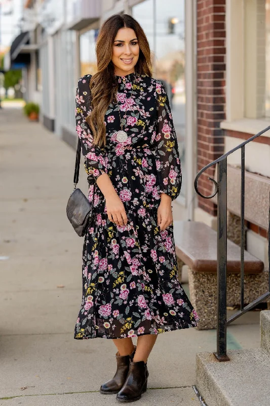 Midi dresses with tassel accents for a bohemian and free - spirited style Blossoming Buds Long Sleeve Midi Dress Midi dresses with tassel accents for a bohemian and free - spirited style Blossoming Buds Long Sleeve Midi Dress