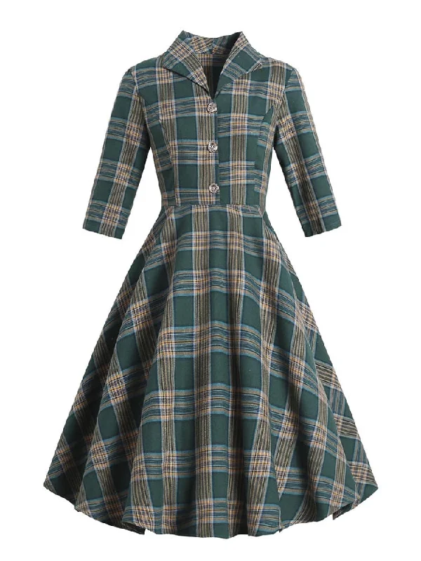 Midi dresses with ruffled hems for a romantic date night BerriesJam - 2024 Tonval Turn-down Collar Button Up Green Plaid Dress Midi dresses with ruffled hems for a romantic date night BerriesJam - 2024 Tonval Turn-down Collar Button Up Green Plaid Dress