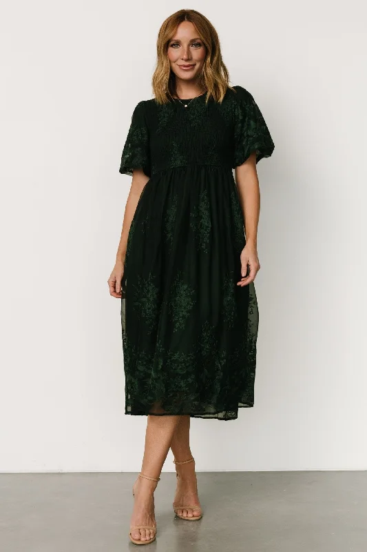 Midi dresses with metallic threads for a glamorous evening event Corrine Embroidered Midi Dress | Emerald Midi dresses with metallic threads for a glamorous evening event Corrine Embroidered Midi Dress | Emerald
