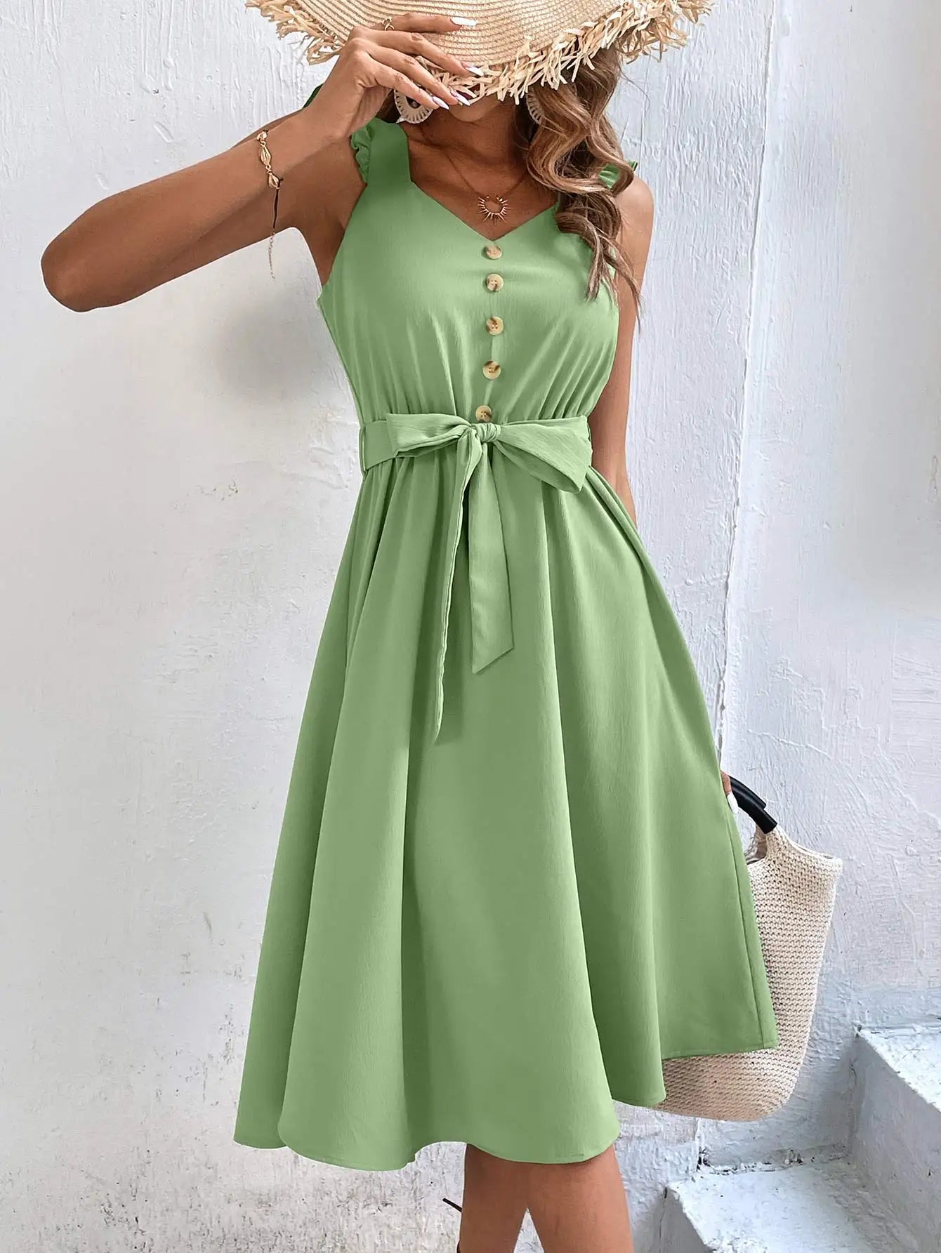 Midi dresses with ruched bodices for a feminine and fitted feel Summer On Sale Clearance Women Sleeveless V-Neck Button Solid Sun Casual Sweet Holiday Party Beach Midi Dress Midi dresses with ruched bodices for a feminine and fitted feel Summer On Sale Clearance Women Sleeveless V-Neck Button Solid Sun Casual Sweet Holiday Party Beach Midi Dress