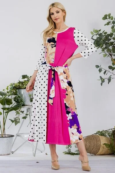 Midi dresses with denim fabric for a casual yet stylish day out Full Size Multi Pattern Front Tie Midi Dress Plus Size Midi dresses with denim fabric for a casual yet stylish day out Full Size Multi Pattern Front Tie Midi Dress Plus Size