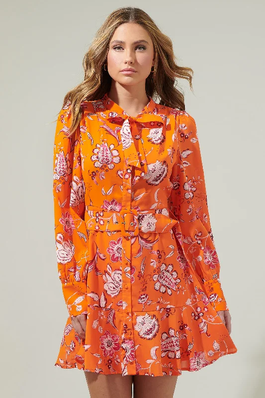 Mini dresses with cold - shoulder designs Cosmo Floral Flare Mini Dress