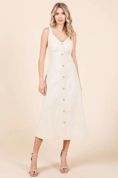 Midi dresses with ruched bodices for a feminine and fitted feel Stretch Twill Decor Button Sleeveless Midi Dress Midi dresses with ruched bodices for a feminine and fitted feel Stretch Twill Decor Button Sleeveless Midi Dress