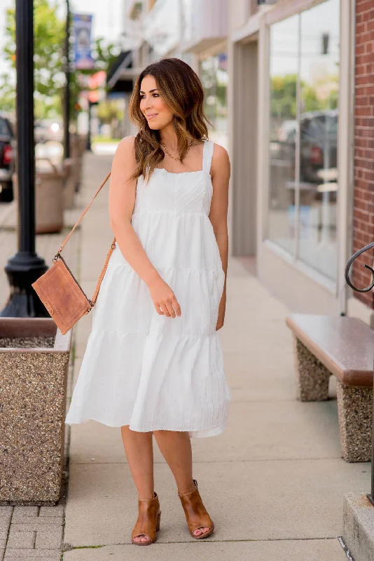Midi dresses with lace - up fronts for a unique and adjustable style Subtle Chevron Tiered Midi Dress Midi dresses with lace - up fronts for a unique and adjustable style Subtle Chevron Tiered Midi Dress