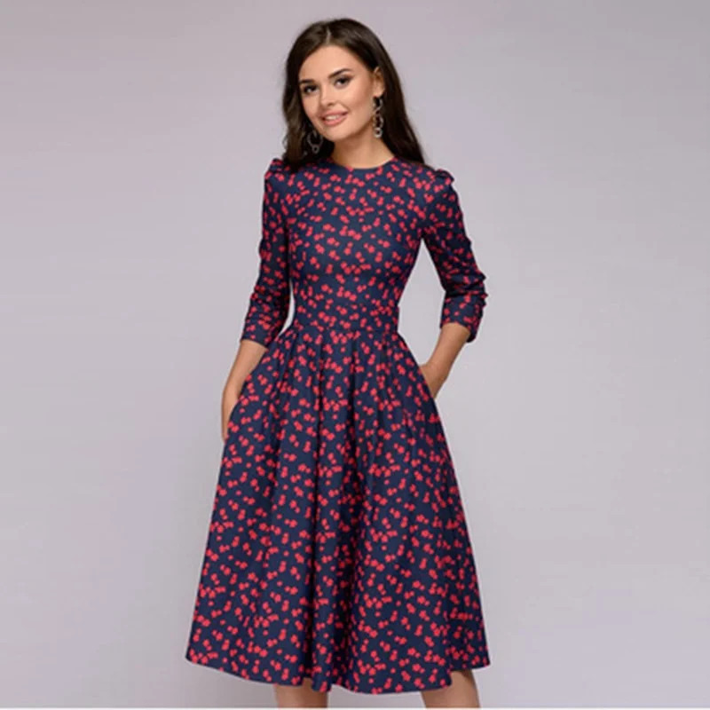 Sheath midi dresses with beaded embellishments for a formal occasion BerriesJam - Dot Print Three Quarter Sleeve A-line Date Party Dress Sheath midi dresses with beaded embellishments for a formal occasion BerriesJam - Dot Print Three Quarter Sleeve A-line Date Party Dress