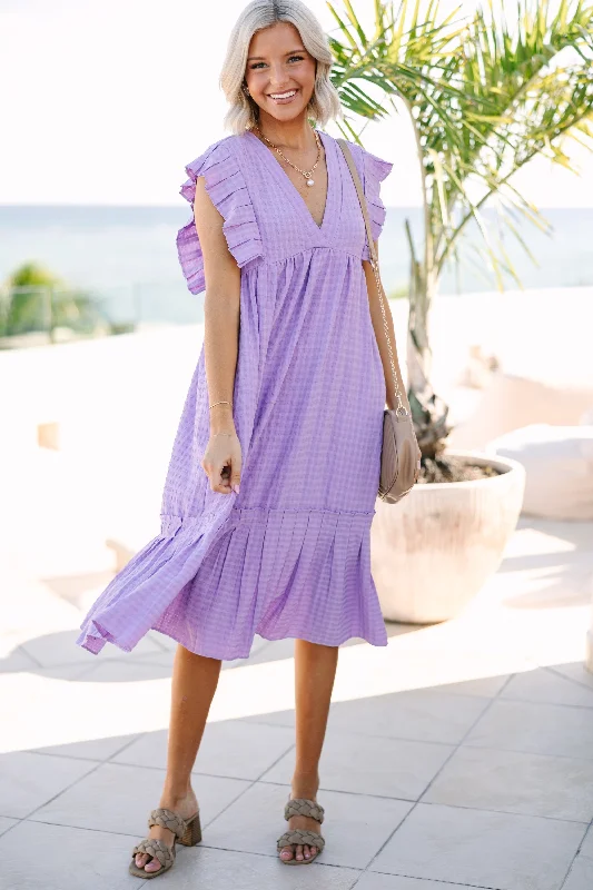 Midi dresses with asymmetric hems for a fashion - forward and dynamic appearance Lift Your Spirits Lavender Purple Midi Dress Midi dresses with asymmetric hems for a fashion - forward and dynamic appearance Lift Your Spirits Lavender Purple Midi Dress
