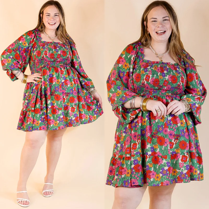 Midi dresses with lace - up fronts for a unique and adjustable style People Person Floral Dress With Smocked Bodice in Pink and Red Mix Midi dresses with lace - up fronts for a unique and adjustable style People Person Floral Dress With Smocked Bodice in Pink and Red Mix