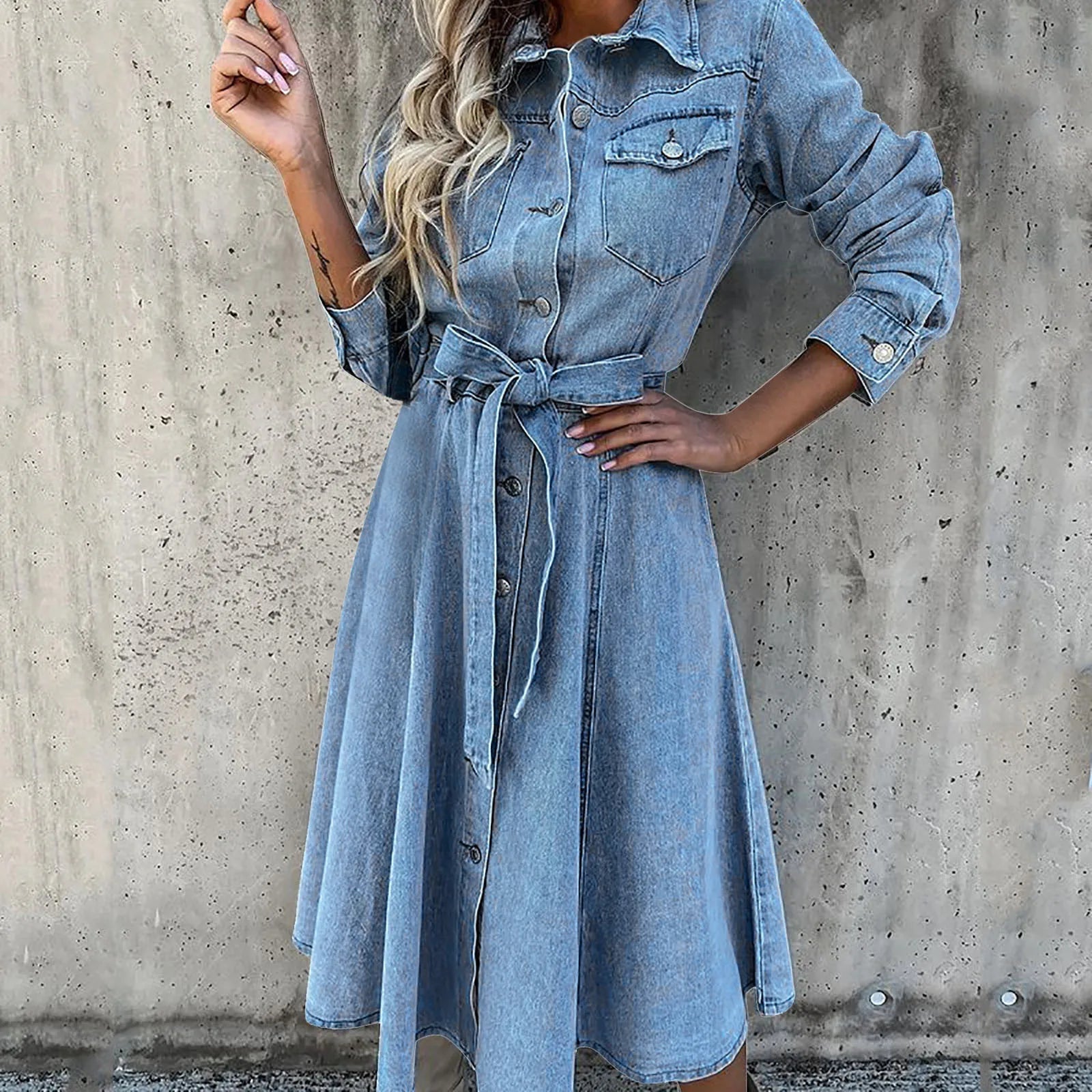 Midi dresses with cold - shoulder cutouts for a trendy style On Offer Liquidation 2024 Fashion Summer Sleeve Slim Denim Retro American Casual Ropa De Mujer Midi Dress Midi dresses with cold - shoulder cutouts for a trendy style On Offer Liquidation 2024 Fashion Summer Sleeve Slim Denim Retro American Casual Ropa De Mujer Midi Dress