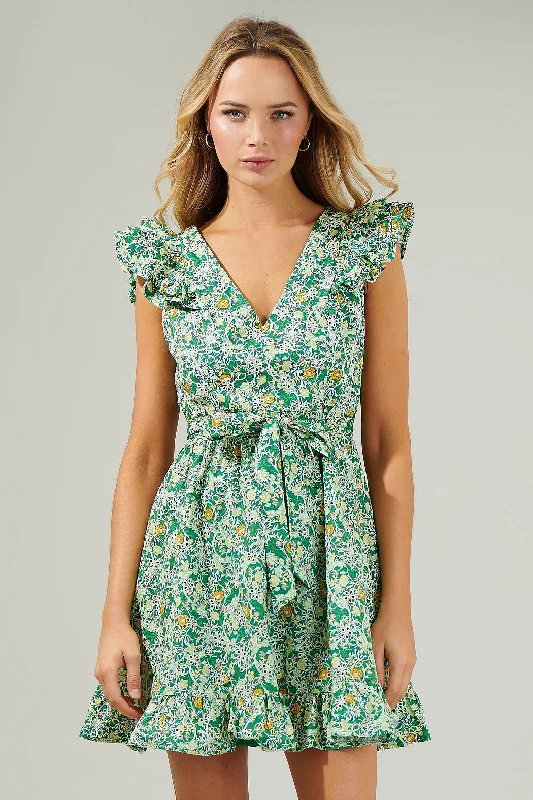 Metallic mini dresses for a glamorous event Cassia Floral Aurellia Ruffle Eyelet Mini Dress