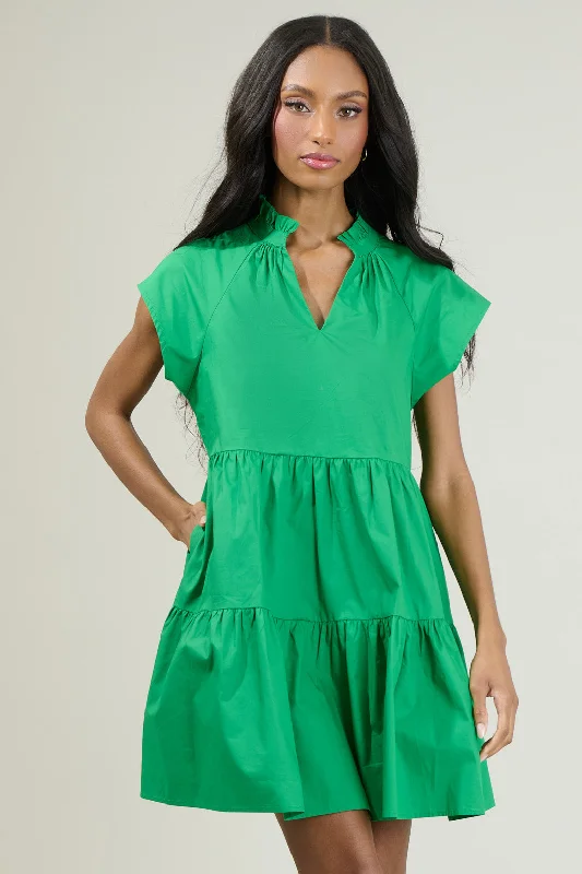 Mini dresses with button - down fronts Janelly Poplin Tiered Mini Dress