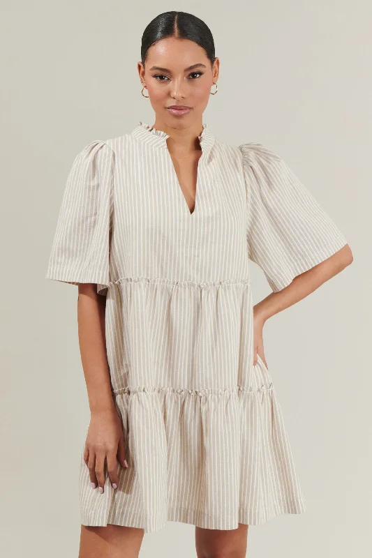Mini dresses with fringe for a bohemian style Dixie Stripe Split Neck Shift Dress