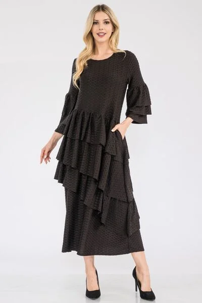 Plaid midi dresses for a fall - themed family gathering Full Size Honey Comb Asymmetrical Ruffle Midi Dress Plus Size Plaid midi dresses for a fall - themed family gathering Full Size Honey Comb Asymmetrical Ruffle Midi Dress Plus Size
