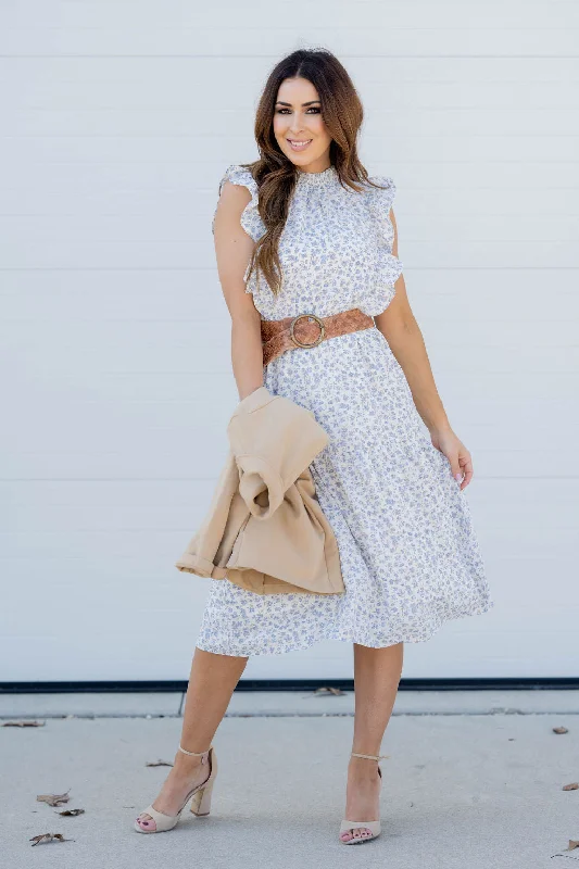 Midi dresses with gathered skirts for a full and flowing silhouette Violets Ruffle Trim Tiered Midi Dress Midi dresses with gathered skirts for a full and flowing silhouette Violets Ruffle Trim Tiered Midi Dress