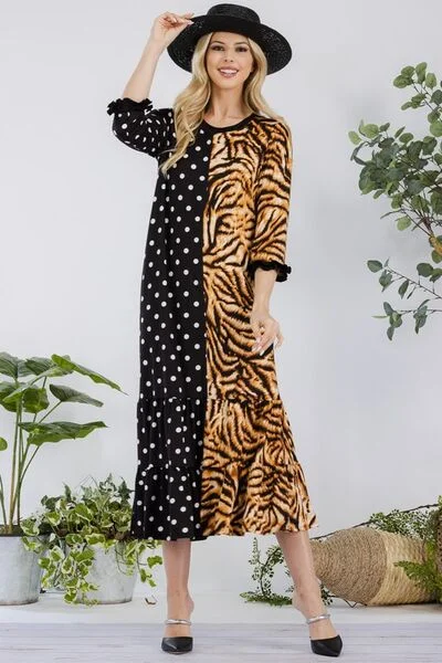 Midi dresses with geometric cutouts for a contemporary and edgy look Full Size Polka Dot & Leopard Round Neck Midi Dress Plus Size Midi dresses with geometric cutouts for a contemporary and edgy look Full Size Polka Dot & Leopard Round Neck Midi Dress Plus Size