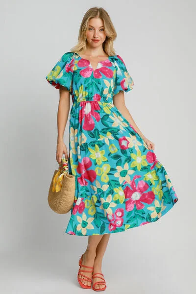 Midi dresses with ruffled bodices for a more pronounced feminine look Full Size Tiered Floral Print Notched Puff Sleeve Midi Dress Midi dresses with ruffled bodices for a more pronounced feminine look Full Size Tiered Floral Print Notched Puff Sleeve Midi Dress