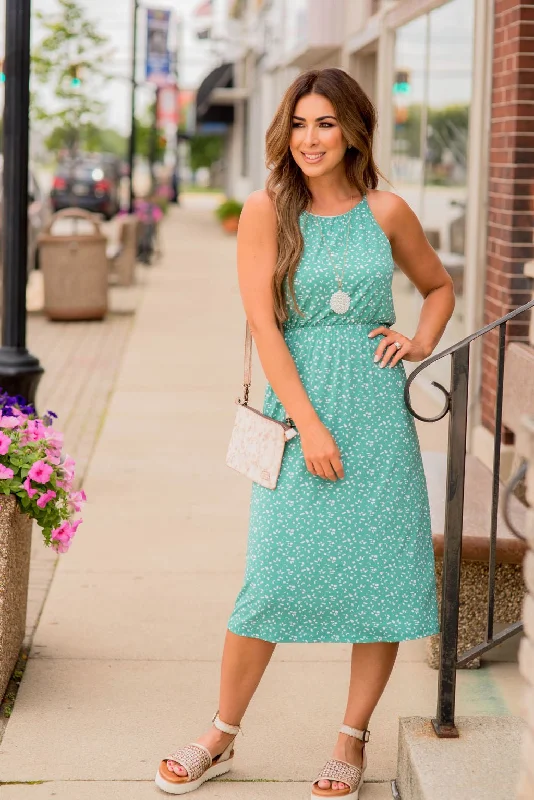 Maxi - inspired midi dresses with flowing fabrics for a beachy vibe Confetti Halter Tank Midi Dress Maxi - inspired midi dresses with flowing fabrics for a beachy vibe Confetti Halter Tank Midi Dress