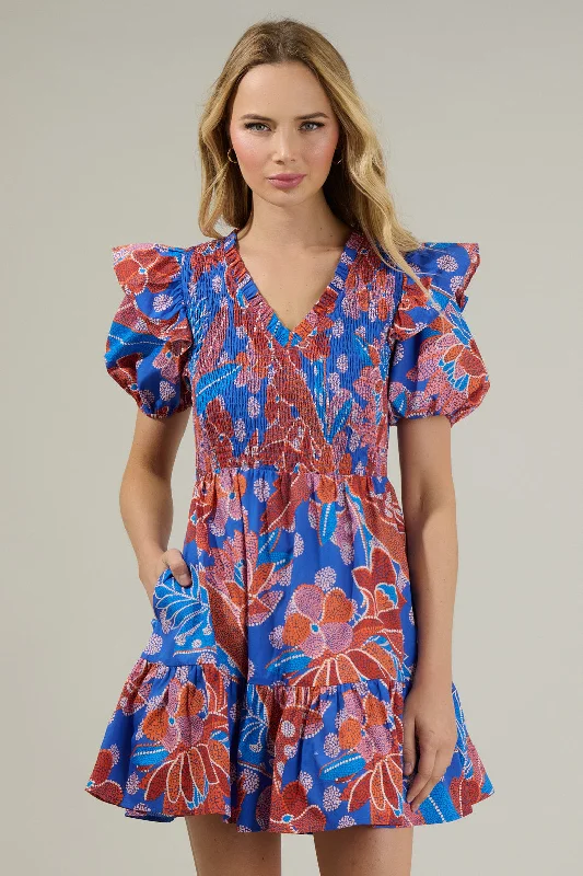 Sheer mini dresses with lace inserts Amazonia Blue Leones Smocked Mini Dress