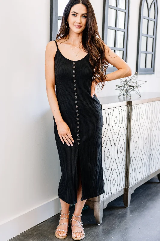 Midi dresses with lace - up fronts for a unique and adjustable style The Perfect View Black Ribbed Midi Dress Midi dresses with lace - up fronts for a unique and adjustable style The Perfect View Black Ribbed Midi Dress