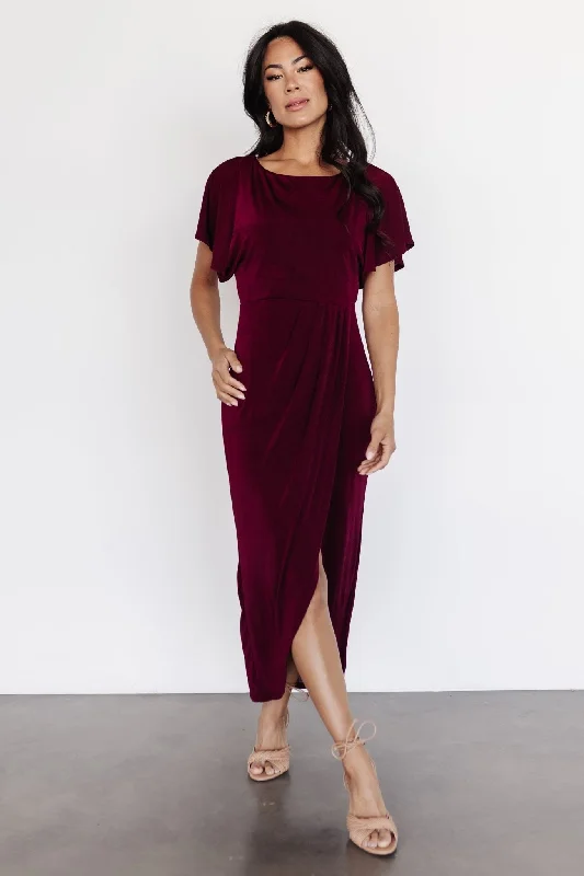 Midi dresses with polka dot prints for a playful summer outfit Mercy Midi Dress | Burgundy Midi dresses with polka dot prints for a playful summer outfit Mercy Midi Dress | Burgundy