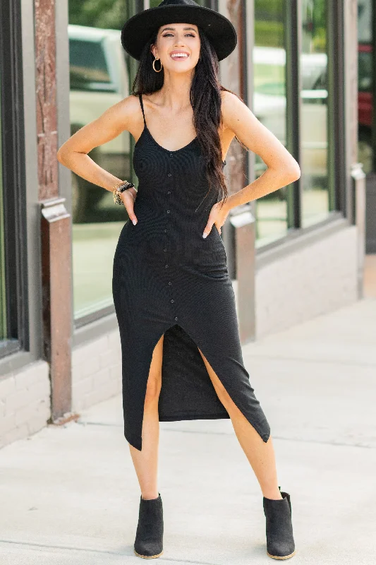 Midi dresses with one - shoulder designs for a modern and asymmetric style Whatever It's Like Black Ribbed Midi Dress Midi dresses with one - shoulder designs for a modern and asymmetric style Whatever It's Like Black Ribbed Midi Dress