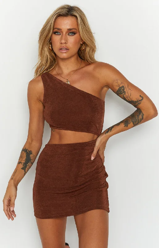 Mini dresses with button - down fronts Etta Brown Cut Out Mini Dress