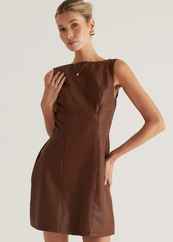 Mini dresses with side slits for a sexy appeal Nirvana PU Dress - Brown